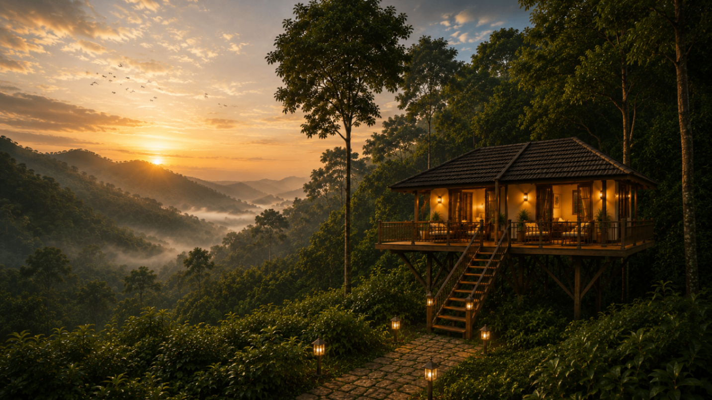 Residence suspended above the Wayanad valley